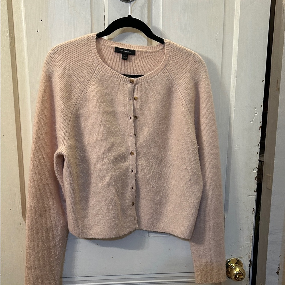Ann Taylor Blush Button-Up Cardigan, size L